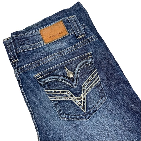 Vigoss Collection Fit Bootcut Womens 11 Flap Pockets Denim‎ Jeans Distressed - Picture 1 of 8